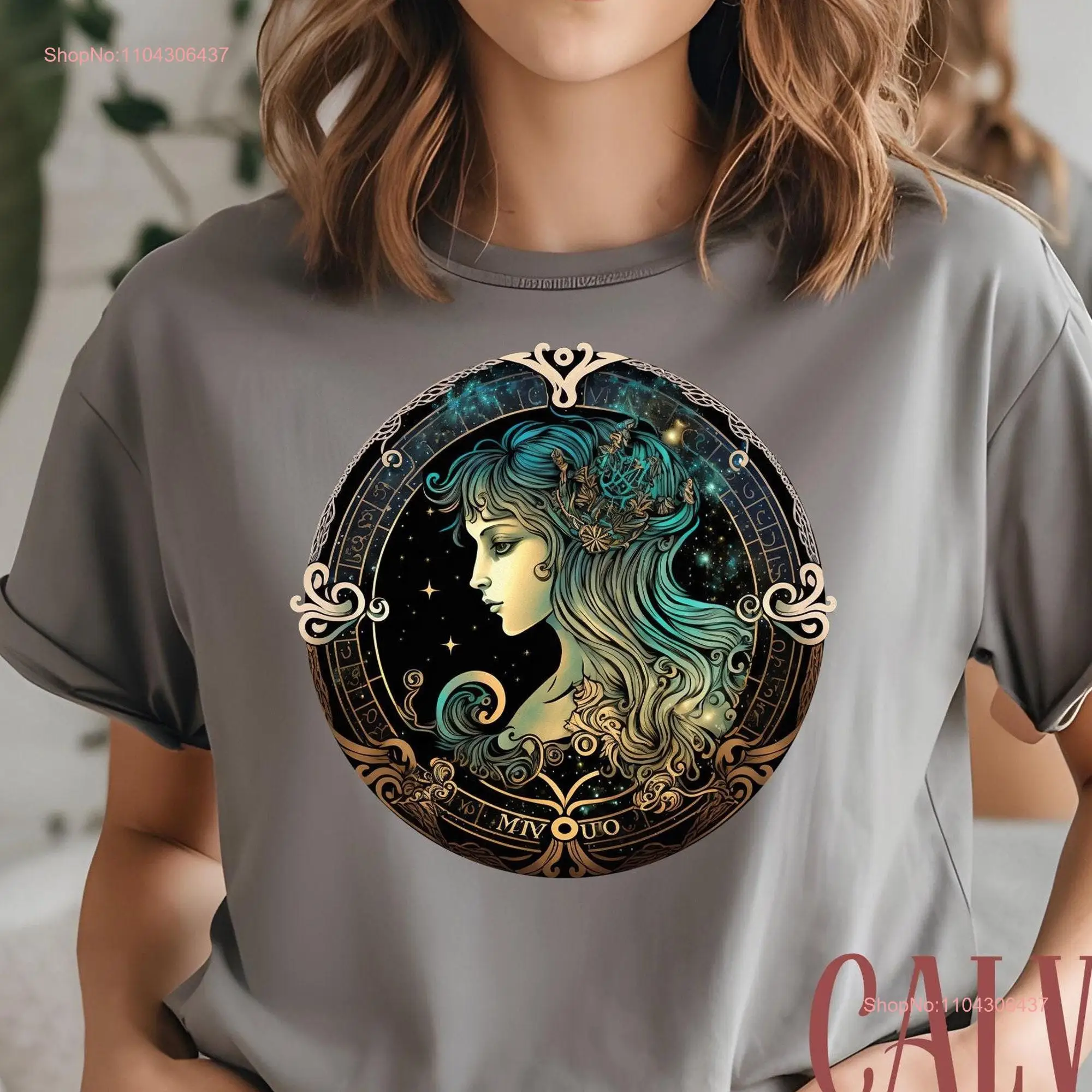 Virgo Zodiac Goddess T Shirt Mystical Sign Taurus Serene Woman Floral Star Motif for Astrology Lovers