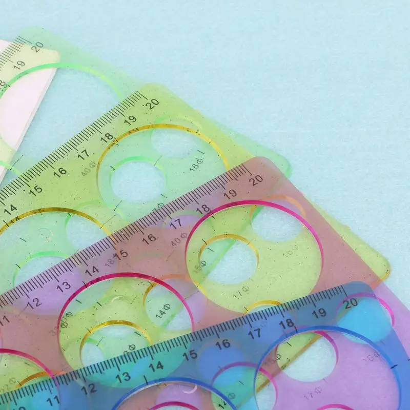 Transparent Colored Ruler Circle Wheel Drafting Measuring Template for School