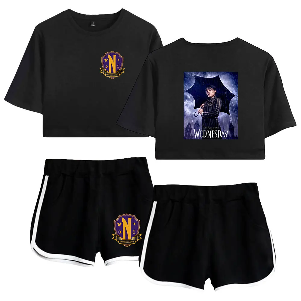 

Wednesday Addams Ladies Tracksuit Two Piece Set Women Top and Shorts Casual Sportswear 2pcs Oufits Streetwear Y2K Clothes