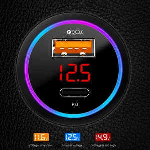 Seametal-Car Form Packer with Voltmeter LED display, lighter adapter, fast loading, PD, USB, QC3.0, 38W, 12-24V 8 Main Power Bank Sales Car Charger - №6
