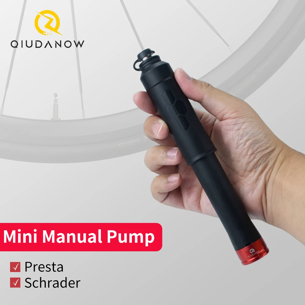

Портативный ручной воздушный насос Qiudanow для велосипеда 110PSI, накачка шин с клапаном Schrader Presta, велосипедный насос для шин для MTB/дорожного велосипеда