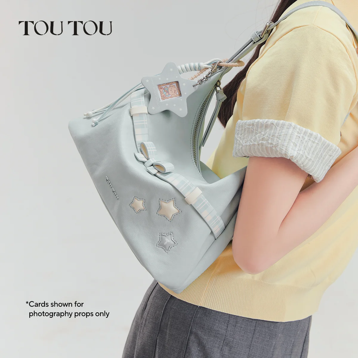 toutou Cute Star Plaid Hobo Bag for Women, Large Capacity Adjustable Shoulder Bag, Multi-Carry Underarm Tote Bag with DIY Charm