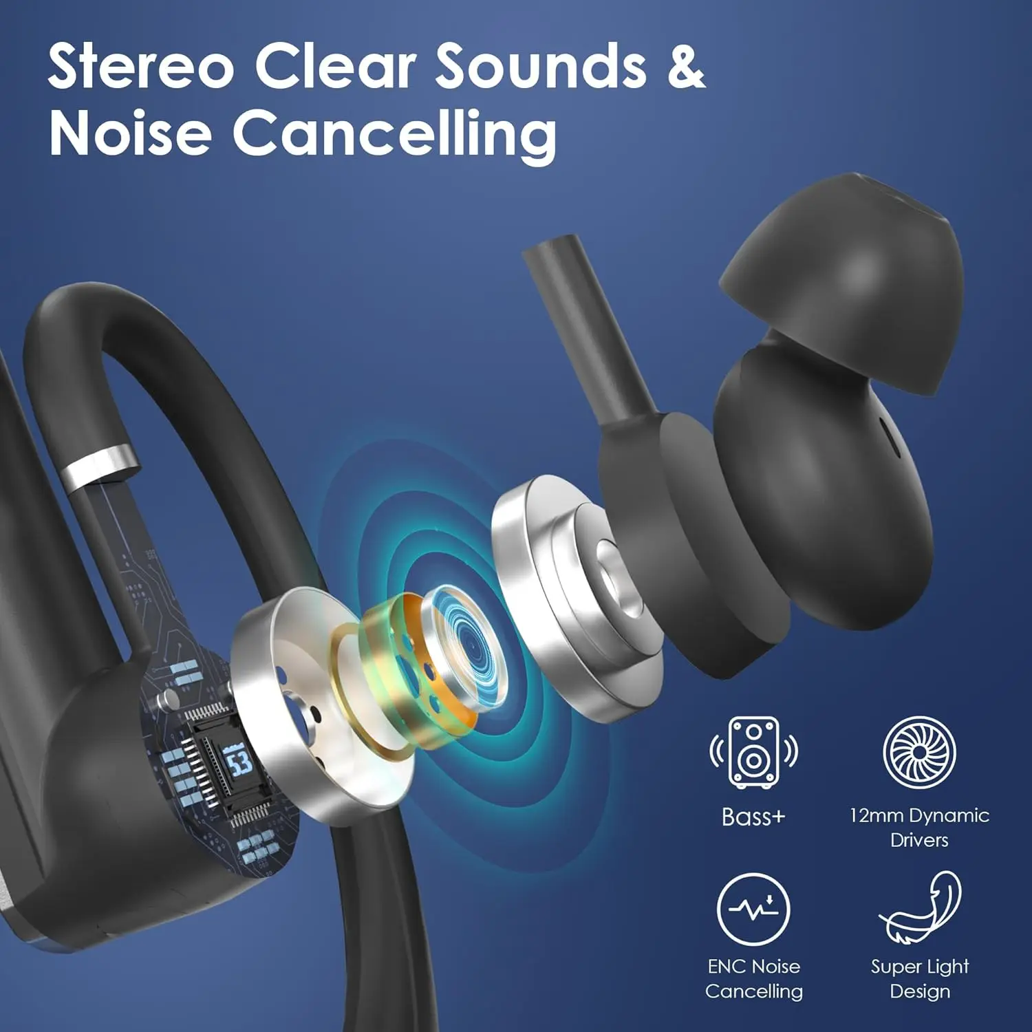 Wireless Bluetooth Headset 5.3 Earphones Dual Connection Headphone with Dual Mic ENC Noise Cancelling Hands-free Trucker Earbuds