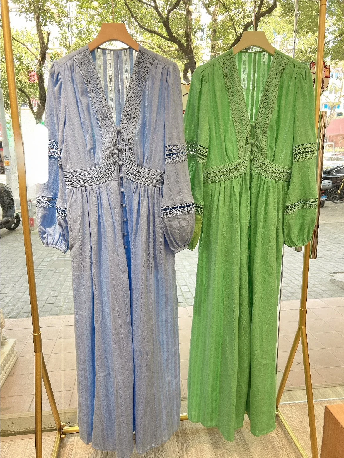 

HEIDD Elegant Long V-Neck Embroidered Hollow Floral High Waist Dress Cotton Spring Summer 2026 City Commute Travel Wear