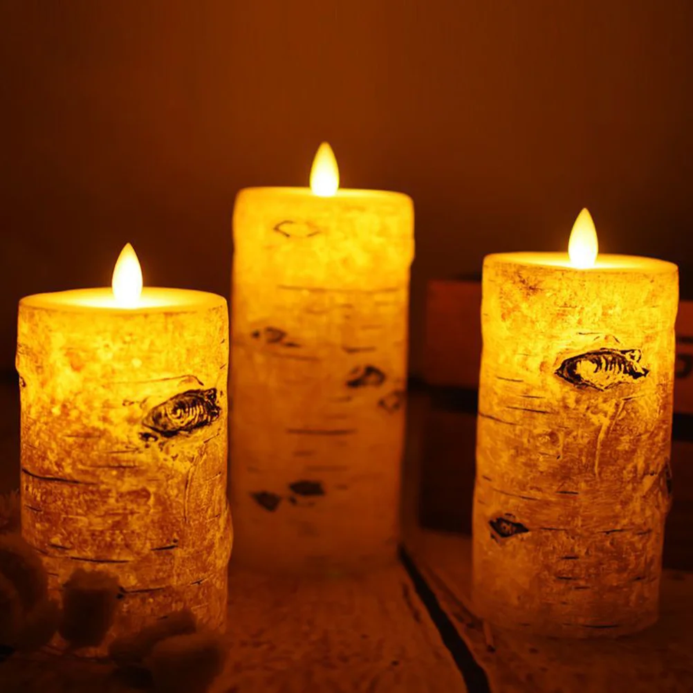 Birch Bark Light LED Lamp Romantic Operated Candles Lamps Electronic Component Lights Pillar for Party