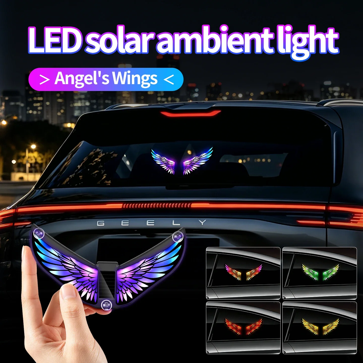 Angel Wings Dynamic LED Car Atmosphere Light Universal Modified Decorative Lights Solar Devil's Eye  Car Interior Accessories