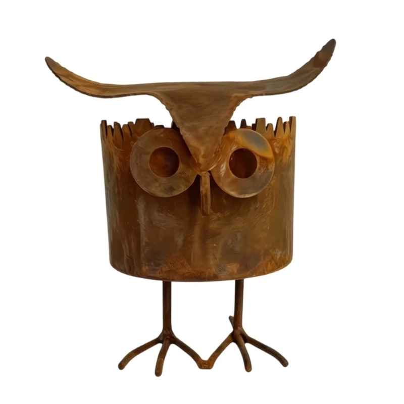 Bird Flower Pot Metal Plant Holder with Weathered Finish and Raised Bird Face for Table, Window Shelf or Garden Display B03E