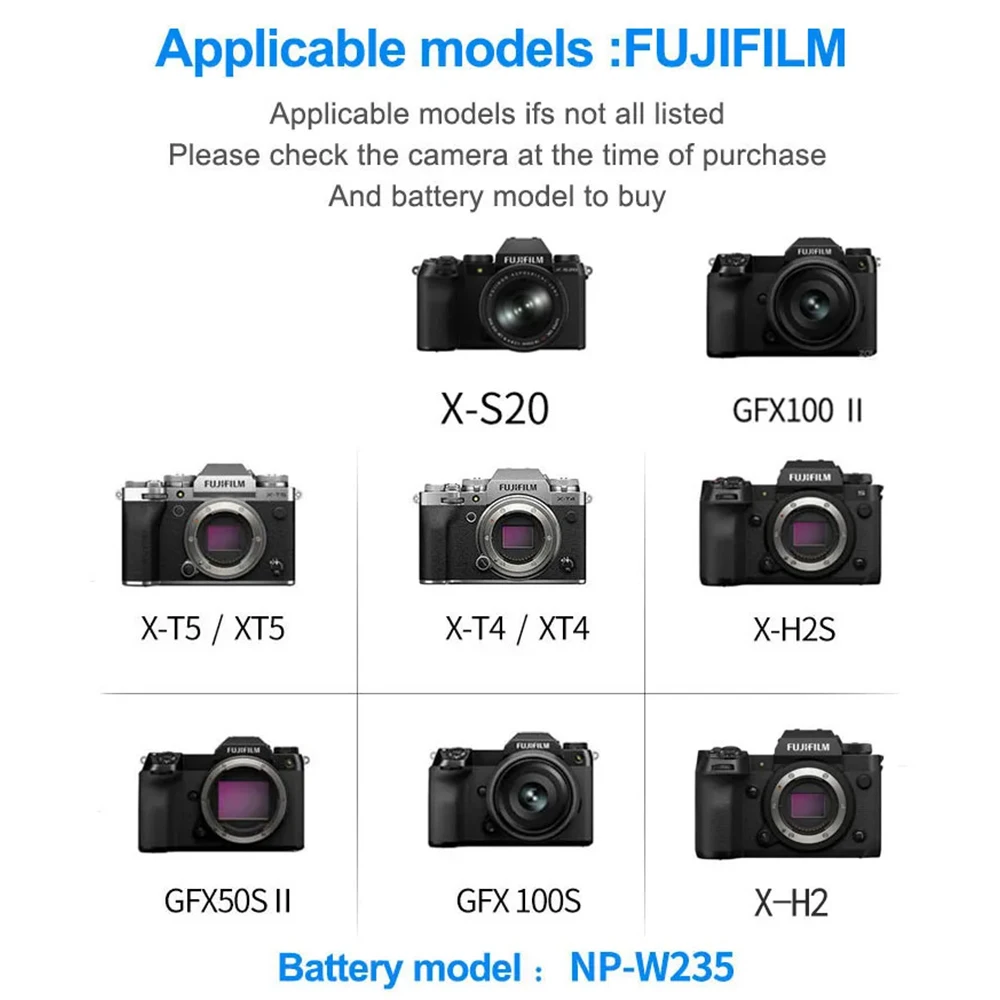 NP-W235 W235 Battery For Fujifilm FUJI GFX 100S , GFX 50S II , X-T4 , X-T5 , X-H2S , X-H2 , X-S20 , VG-XT4 Camear 2000mAh 7.2V