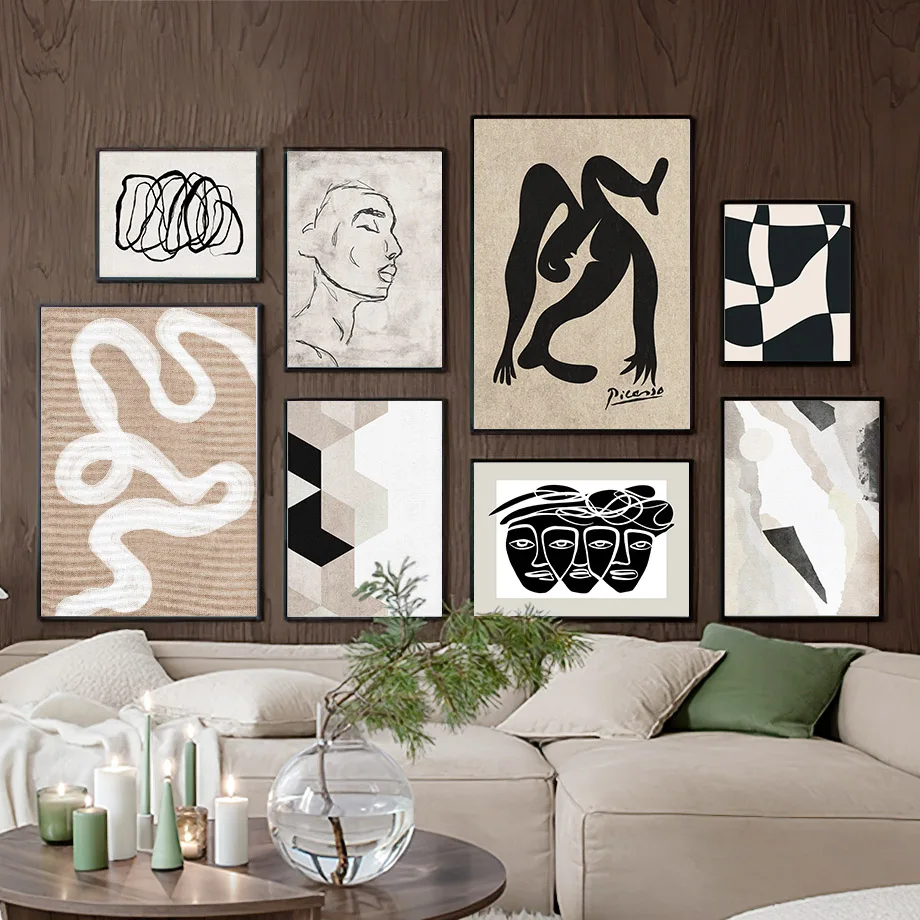 Modern Line Curve Girl Abstract Vintage Posters & Prints Wall Art Retro Canvas Painting Hotel Bar Pictures For Living Room Decor