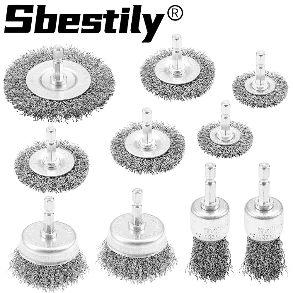 

3/10pcs Wire Brush Wheel Cup Brush 1/4" Hex Shank Carbon Steel Wire Wheel for Drills Cleaning Rust Peeling Grinding