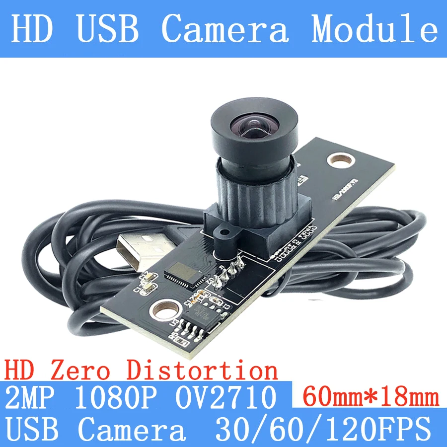 Plug Play No Distortion 92° Webcam HD 2MP OV2710 1920*1080P Android Linux OTG UVC MJPEG 30fps 60fps 120FPS USB Camera Module
