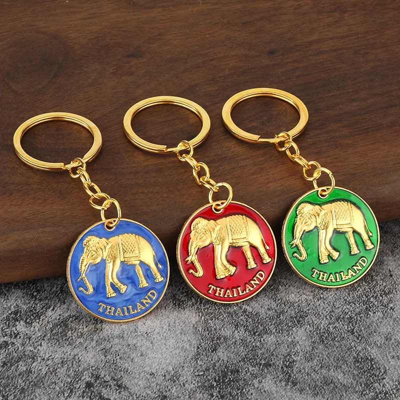 keychain thai Drip Glue National Features Round Ring Pendant Handbag Car Key Decoration Couple Gift