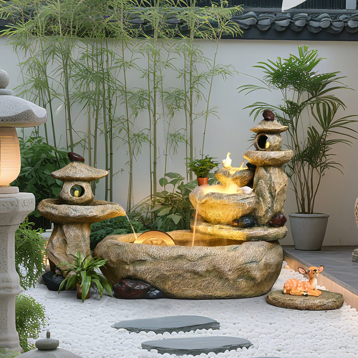 Rockery flowing water fountain fish pond landscape courtyard balcony garden indoor circulating water humidifier outdoor stone