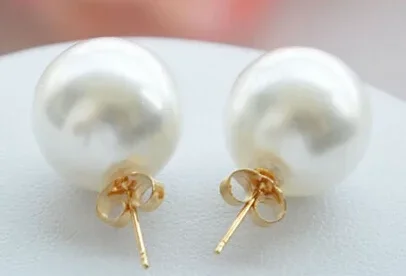 

HOT SELL - shitou 12MM WHITE ROUND SOUTH SEA SHELL PEARL STUD EARRING