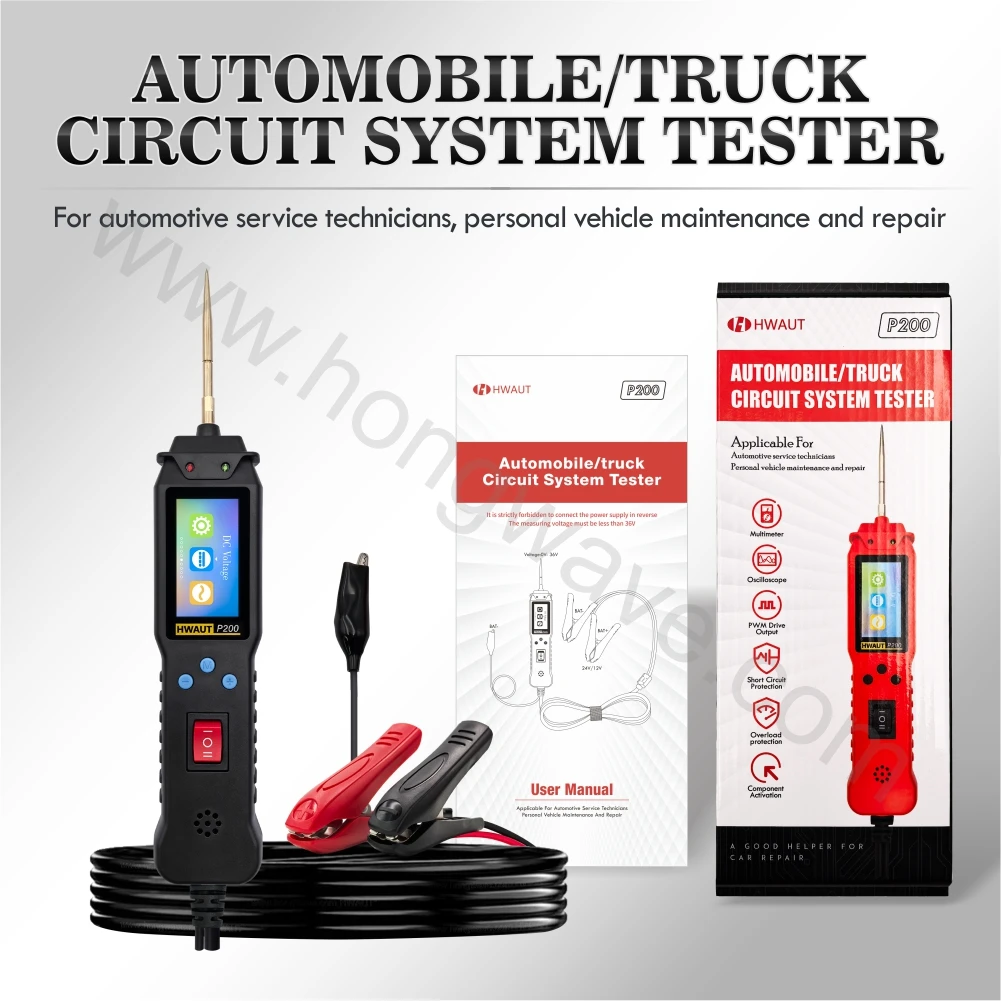 HWAUT P200 Smart Car Circuit Tester 2m Scanner 12V 24V Car Truck Power Scan Electric Circuit Probe Battery Tester Automotive Diagnostic Tool with Led Voltage Display
