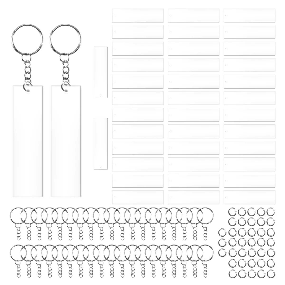 Llavero rectangular de acrílico transparente en blanco, 120 piezas
