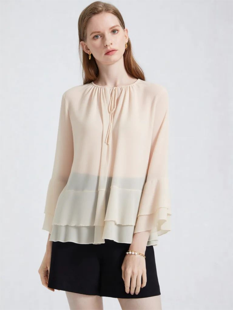 Women's Chiffon Ruffle Shawl 2026 Summer O-neck Lace-up Semi Transparent Shawl Fashion Casual Female Street Tops Polyester Brand