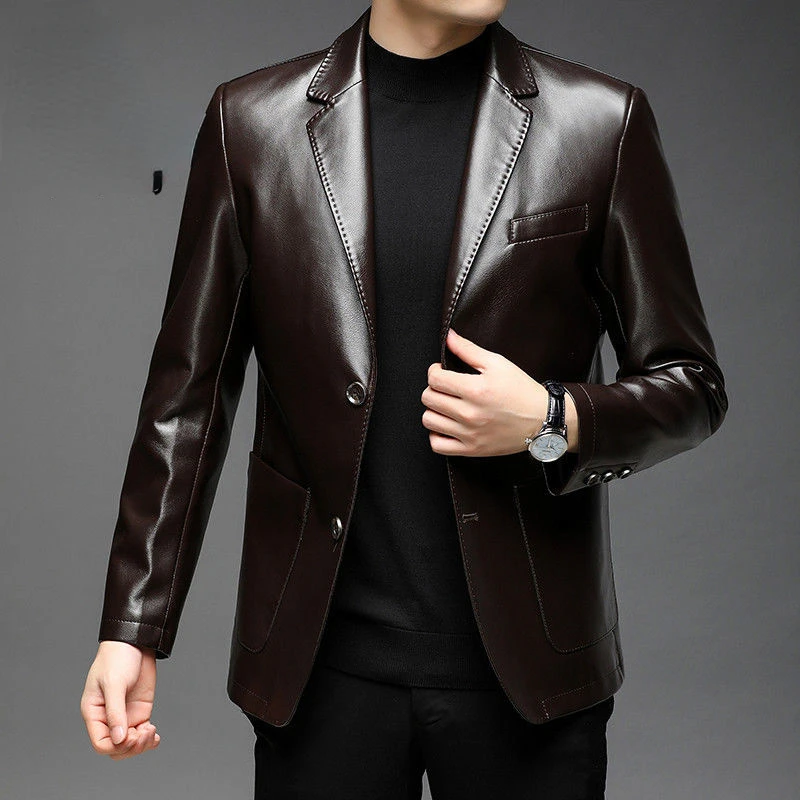 Men\'s Genuine Jackets Autumn  Business Leather   Blazers New Style Slim Thin Trend Zipper   G139