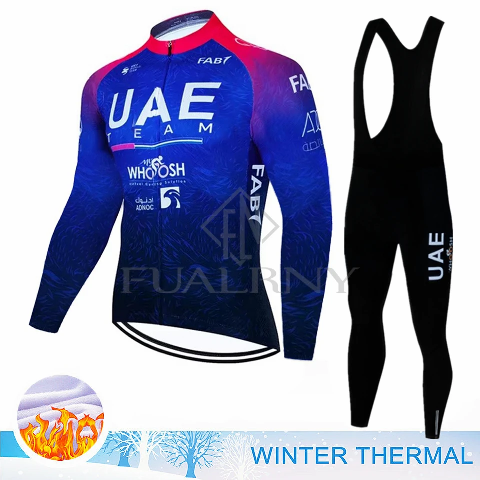 

2025 UAE Cycling Jersey Set Winter Thermal Fleece Cycling Clothing Long Sleeve Jersey Set Men Road Bike Suit MTB Maillot Culotte