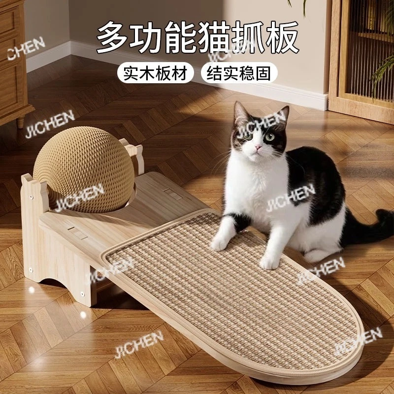 

Solid wood sisal cat scratching board wear-resistant and cannot drop chips cat scratching board with ball pet cat scratching bal