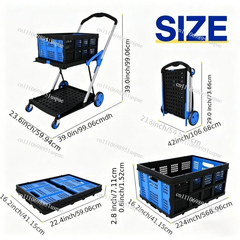 For Utility Cart Multi Use Functional Collapsible Shopping Carts 2-Tier Collapsible Shopping Cart with Baskets Carritor