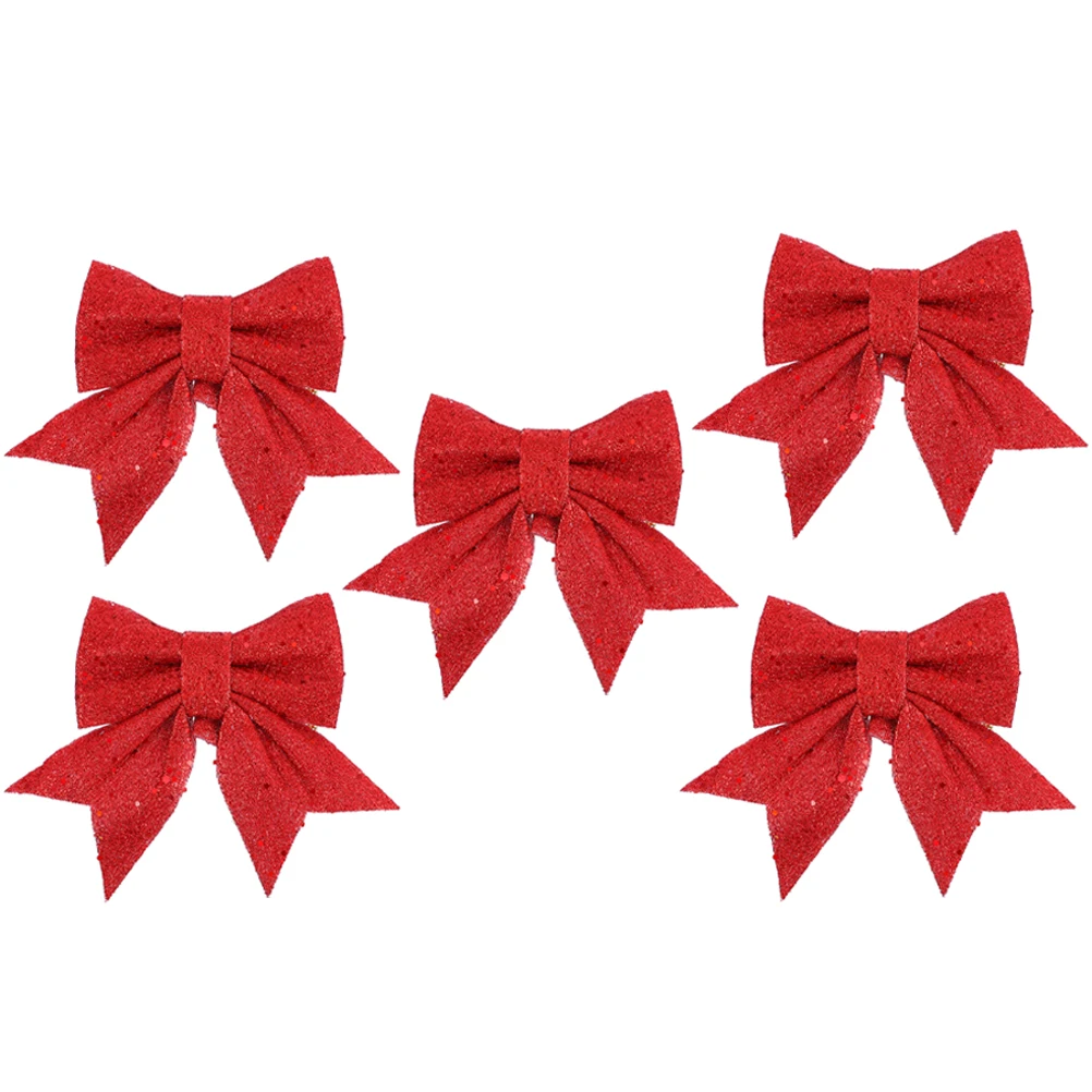 

5 Pcs Christmas Tree Ornaments Pendant Small Bow Wreath Accessories Decorative Festival Decors Pearl Cotton Craft Bows