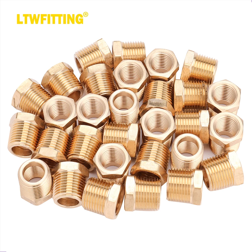 

LTWFITTING Brass Pipe Hex Bushing Reducer Fittings 3/8 Inch Male x 1/4 Inch Female NPT(Pack of 30)