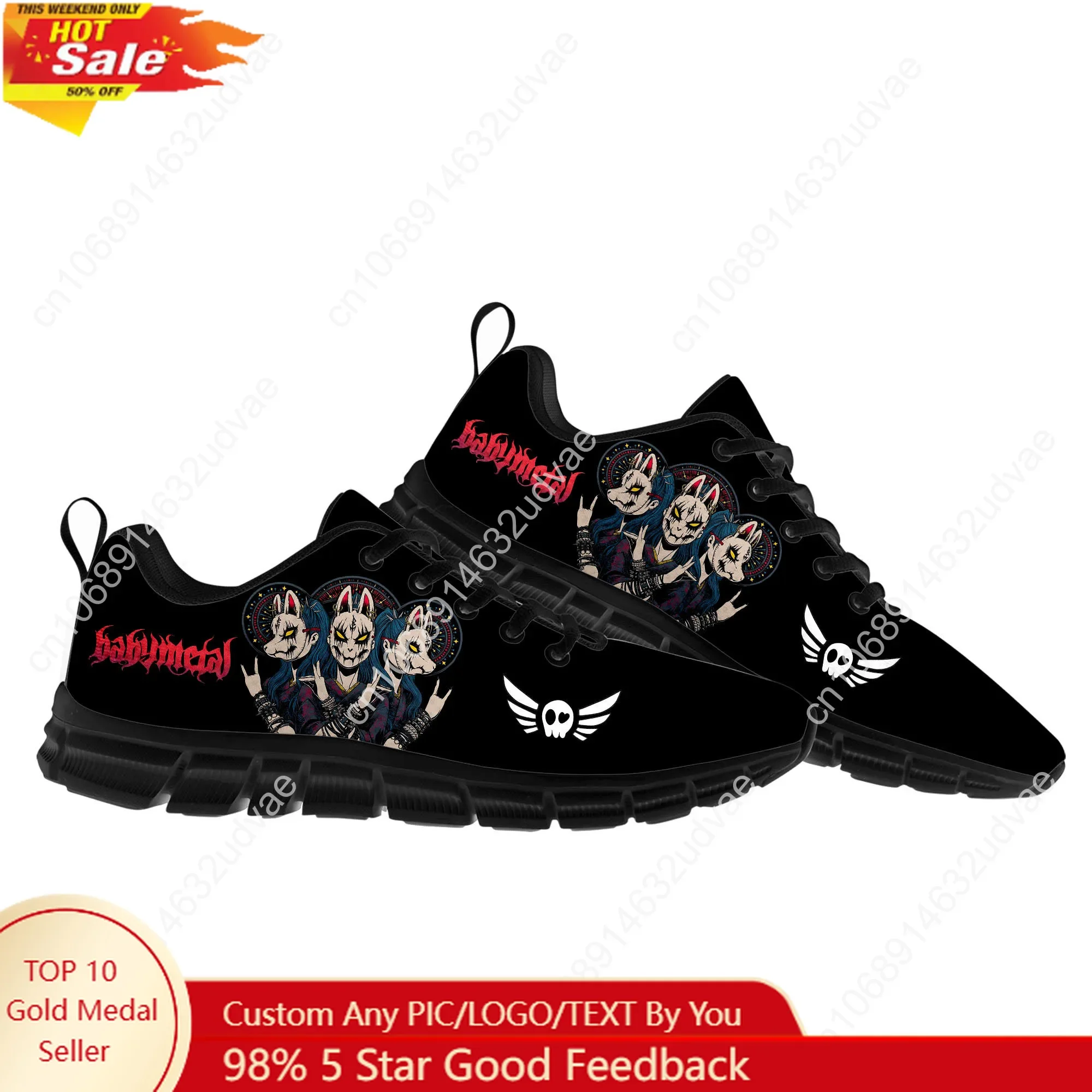 Babymetal Japan Band Sports Shoes Mens Womens Sneakers Hip-hop Rock Elastic Footwear Casual Personalized Couple Shoes Black