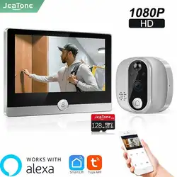 Jeatone Wifi Smart Door Bell Camera Tuya 4.3 Inch 1080P/158° Video Door Peepholes PIR Movement Detection Eye Wireless Doorbell