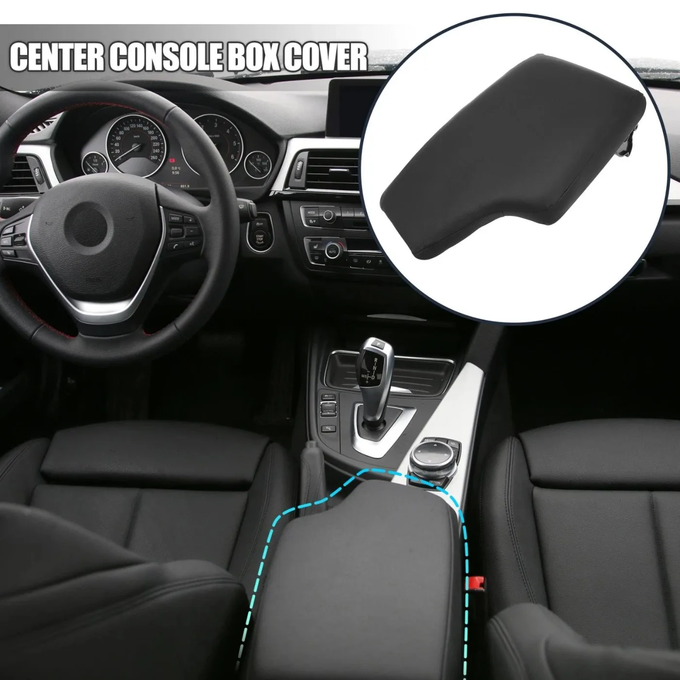 For BMW 3 Series F30 2013-2019 LHD Car Black Quality Suede Leather Interior Center Box Console Armrest Cover Lid Tricolor line