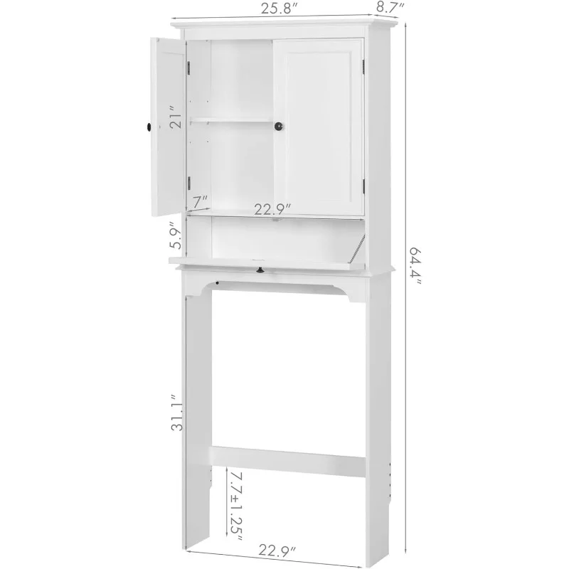 Over The Toilet Storage Cabinet, Bathroom Above Toilet Storage Cabinet with Doors and Adjustable Shelves, White