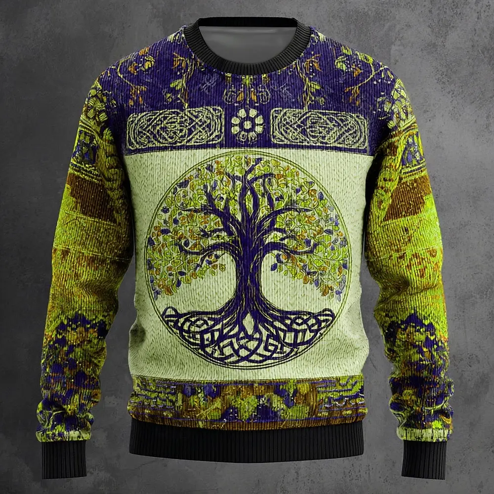 Men's Tree Of Life Pullover Sweater Jumper Knitwear Crewneck Retro Casual Vacation Daily 3D Print Long Sleeve Spring Fall Winter