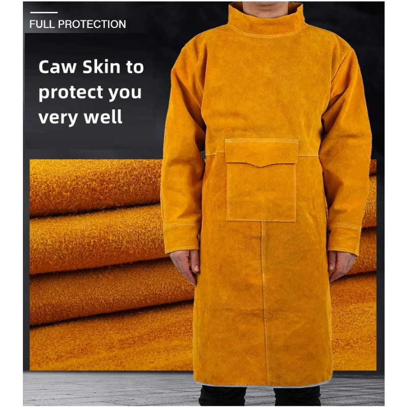 

Leather Suede Electric Welding Protective Suit Fire Scald Proof Flame Retardant Heat Insulation Clothing Work Yellow Apron