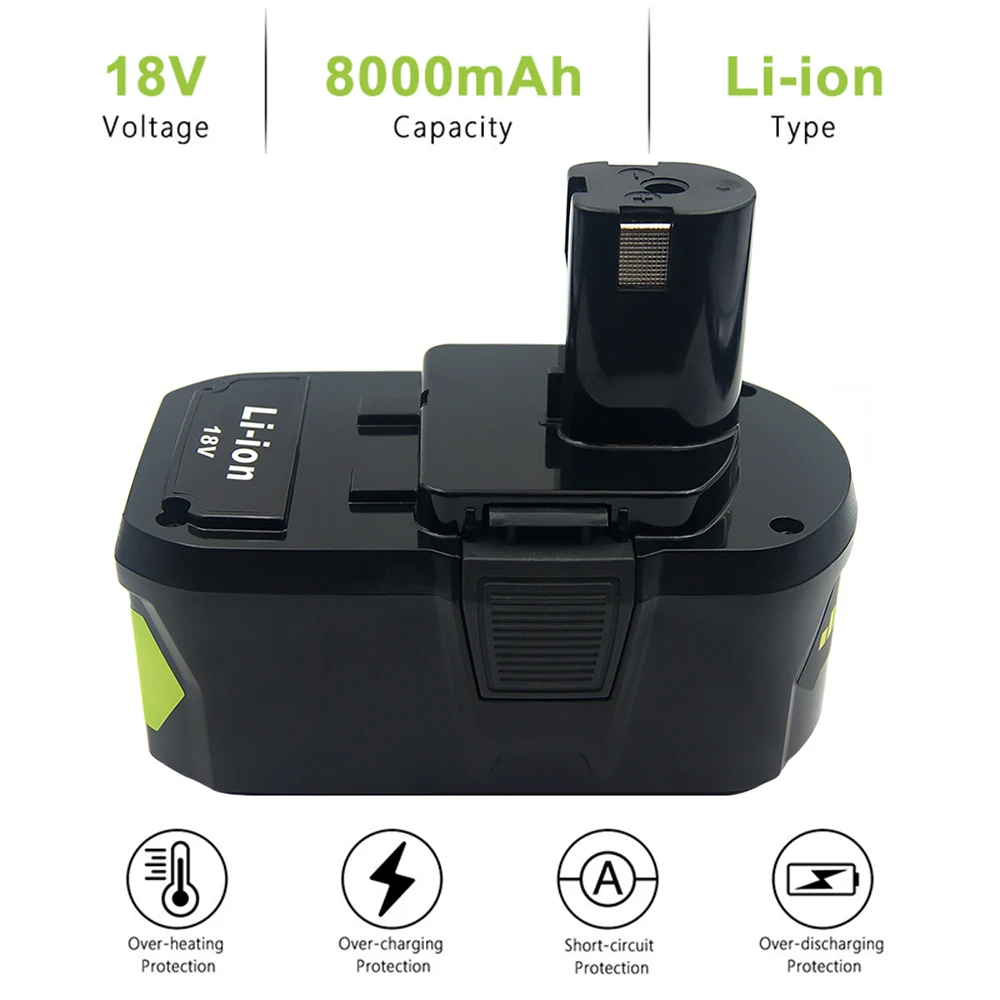 RB18L50 RB18L40 18V 8.0Ah/6.0Ah/2.5Ah Li-ion Rechargeable Battery for Ryobi ONE+ BPL1820 P108 P109 P106 P105 P104 P103 RB18L60