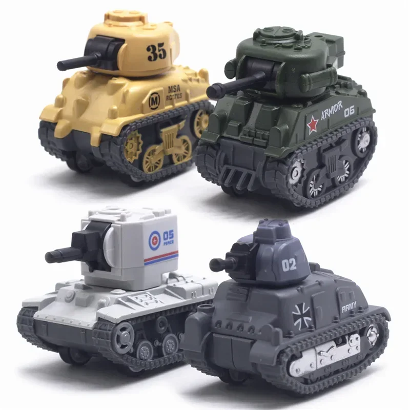 4pcs Alloy Tank Car Model Military Q-version Rebound Car Single Pack Children's Toy Gift Battlefield Model