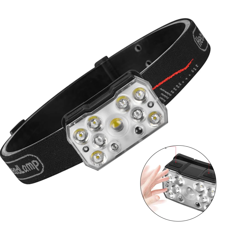 Mini Portable 9Led Sensor Headlamp Built in Battery USB Rechargeable Light Waterproof Headlight Outdoor Camping Head Flashlight