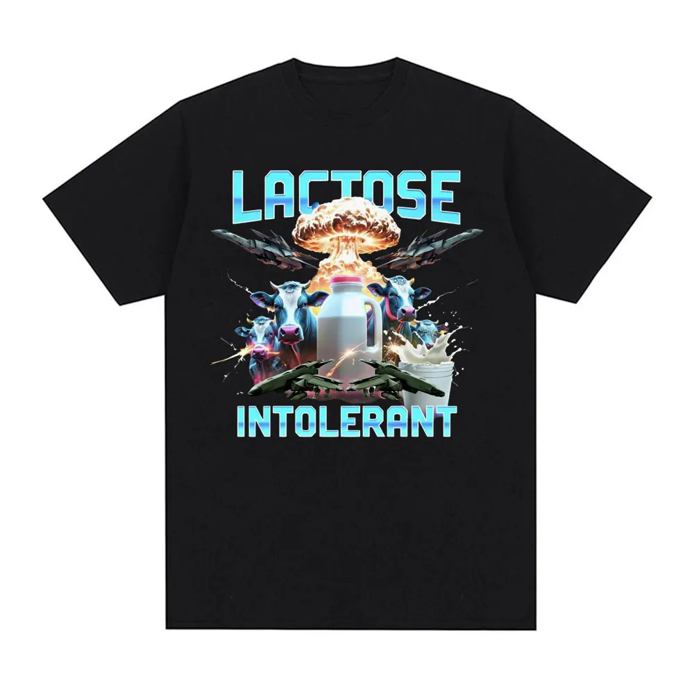 Lactose Tolerant Vintage Graphic T Shirts Funny Milk 90s Meme T-shirt Men Women's Fashion Hip Hop High Quality Oversized T Shirt