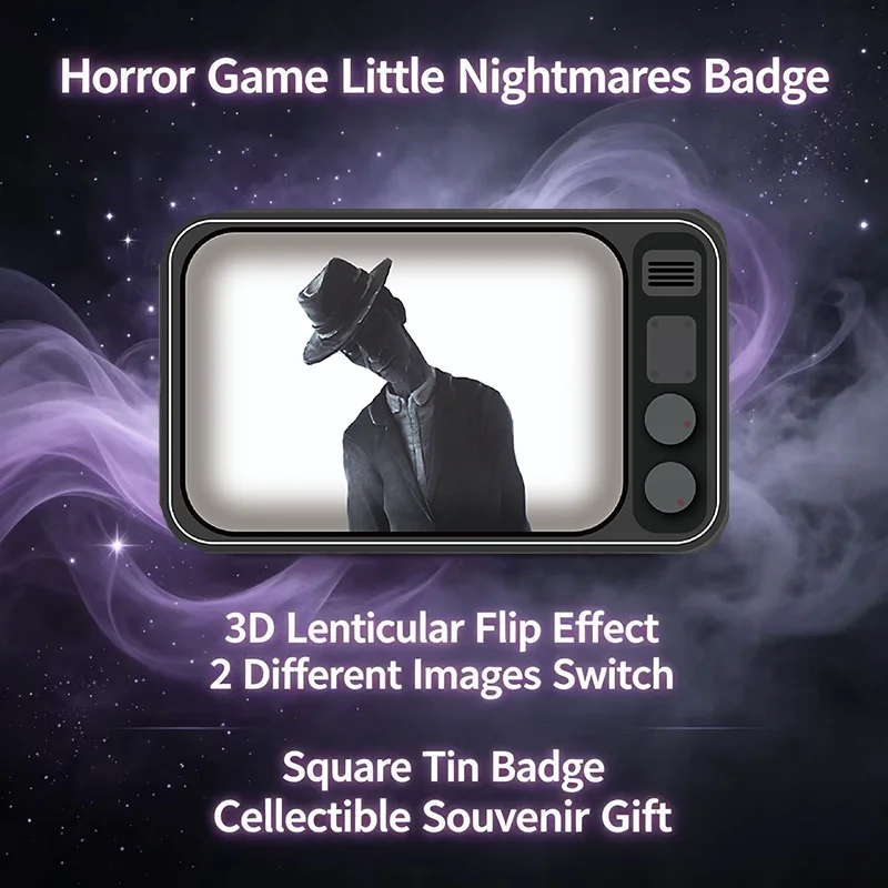 Little Nightmares Official Square Grating Tin Badge Full Set, Six & The Thin Man, Grating Craft Game Lapel Pin Merch