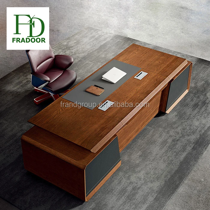 Successful Business Man Full Solid Wood Computer Writing Office Desk With High Back Chair