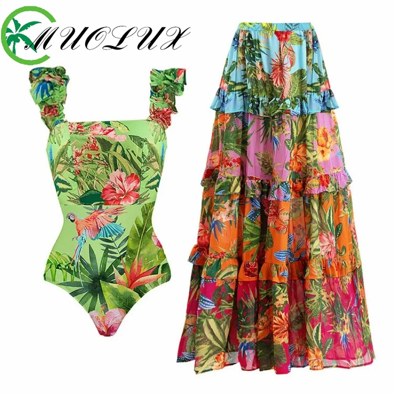 MUOLUX 2024 New Arrival Two-Piece Swimsuit Sexy One Piece Swimwear Women Push Up Swim Suits Floral Ruffle Brazilian Biquini