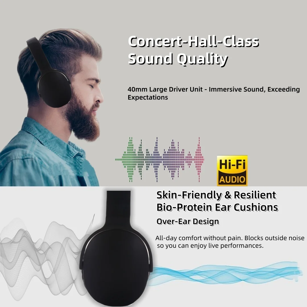 سماعات رأس SODO SD1106 لاسلكية تعمل بالبلوتوث 5.3 فوق الأذن، ستيريو HiFi وقت تشغيل 48 ساعة، سماعة رأس رياضية قابلة للطي مع دعم TF/AUX