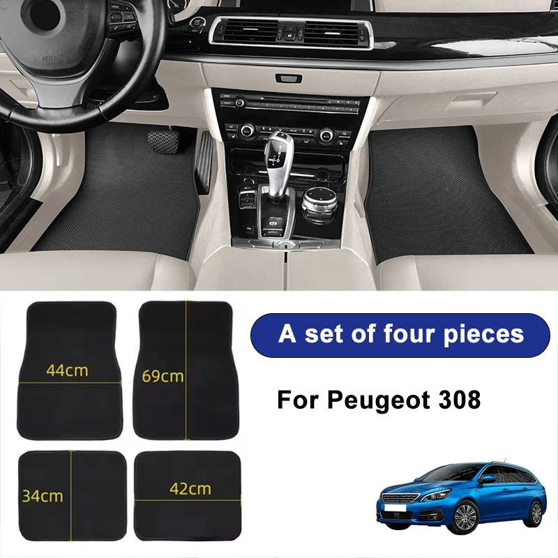 

For Peugeot 308 Car Floor Mats Black Non-Slip 4Pcs Front&Rear Foot Mats Carpets Rugs Auto Interior Accessories