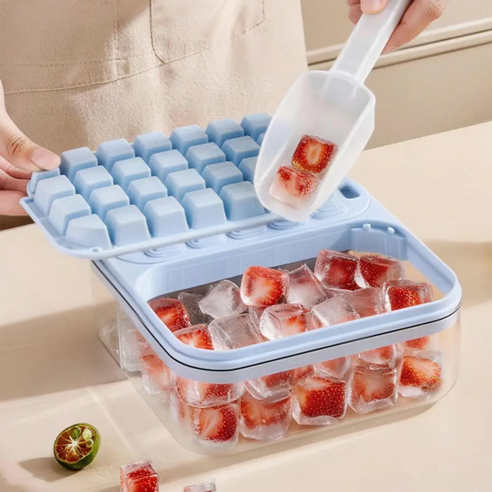 Ice Cube Mold with Lid Ice Storage Box 2-in-1 Ice Cube Tray with Lid Easy Push Release Mold for Diy Popsicles Leakproof Freezer