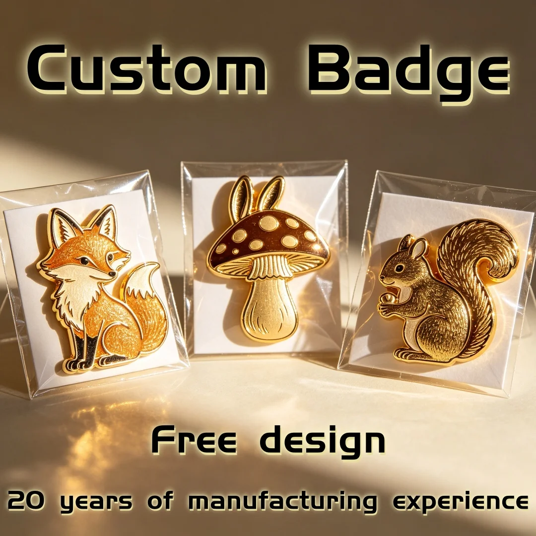 Custom Woodland Animal Metal Lapel Pin Personalized Fox Squirrel Mushroom Enamel Brooch Nature Backpack Clothing Decor Gift
