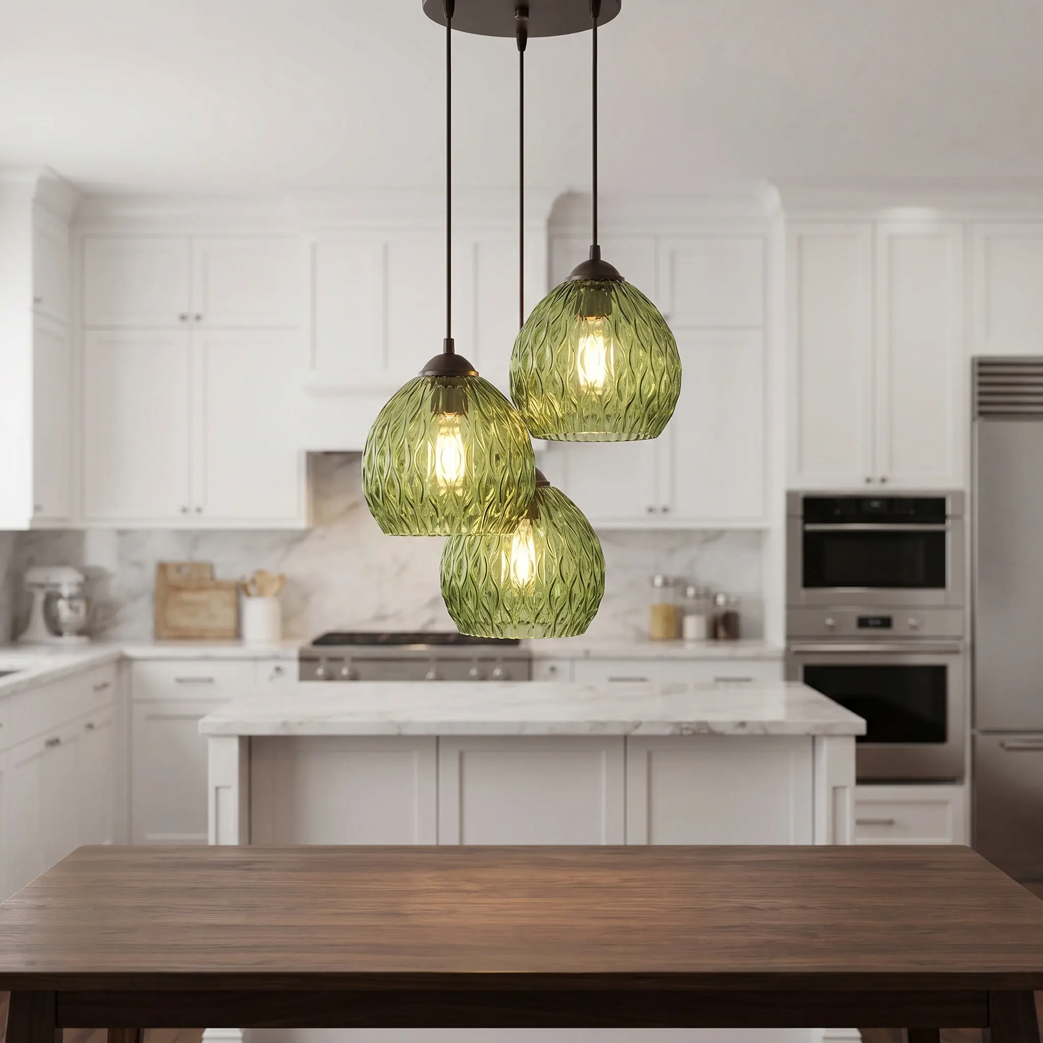 Glass Pendant Lamp Shade Aperture 42Mm Embossed Green Clear Pressed Glass Shade Replacement Fixture Cover Decorative Retro