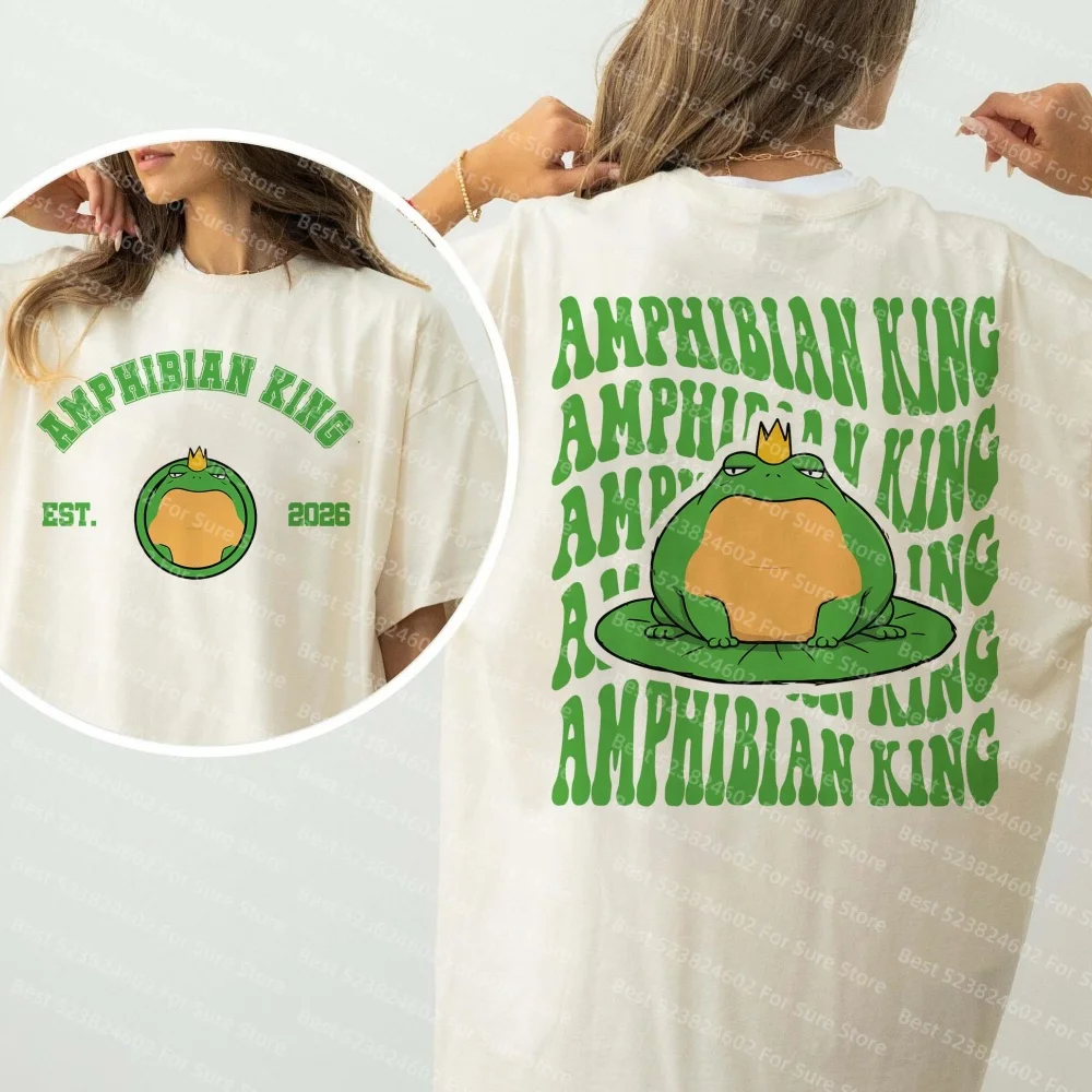 Funny Amphibian King Frog Graphic T Shirt Men Women t-shirt Aesthetic Green Toad Crown Cartoon Casual Cotton Short Sleeve Tees