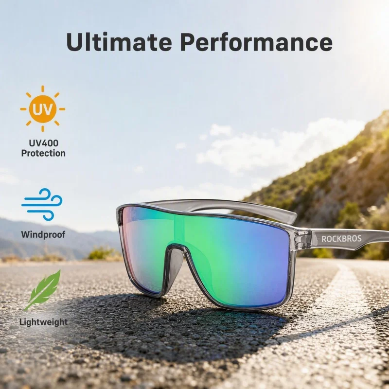 ROCKBROS Large Frame Cycling Sports Sunglasses UV400 Windproof Iridescent Men's Women's Outdoor Fashion Glasses