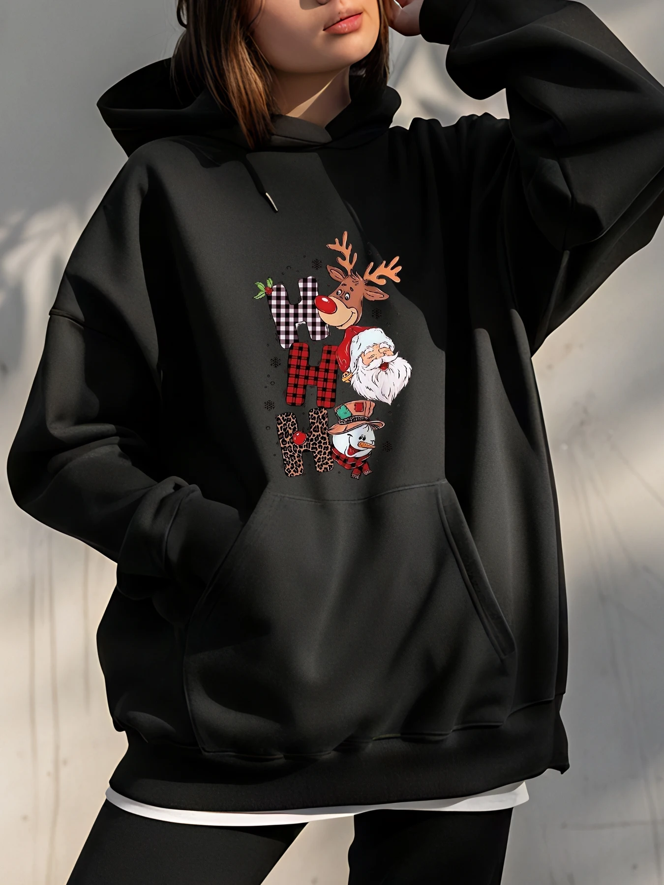 

Рождественская толстовка с капюшоном Санта-олень и снеговик с принтом, толстовка унисекс, зимняя праздничная повседневная одежда для женщин и мужчин