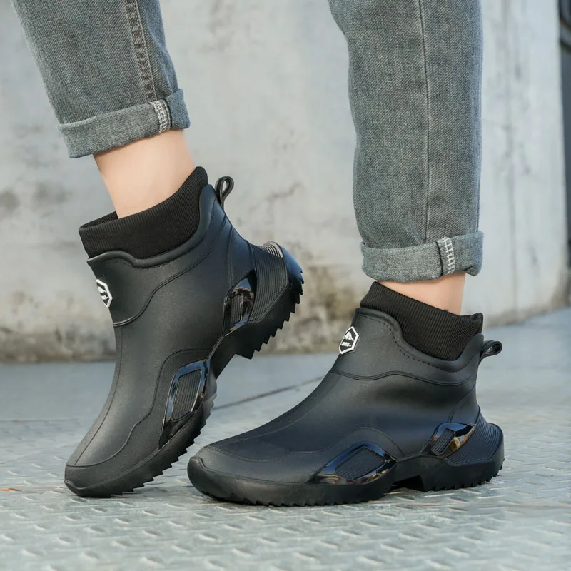 Winter Warm Men's Waterproof Shoes, Women's Short Rain Boots, Fleece-Lined Couple's Rain Boots