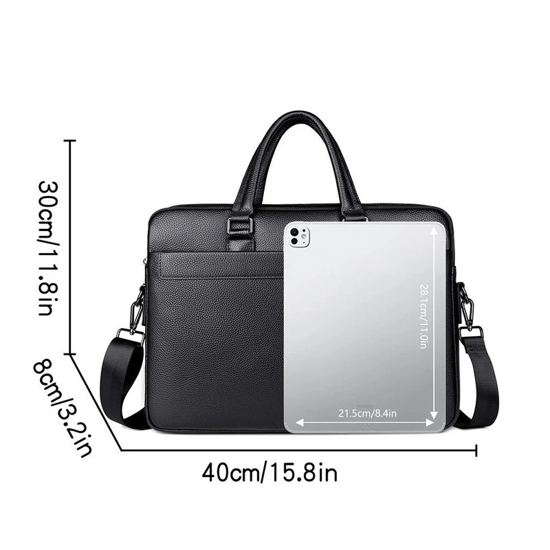 Double Zipper Men Bags Genuine Leather Men Briefcase Bag Business Leather Laptop Bag Shoulder Fashion Office Male Handbag Large